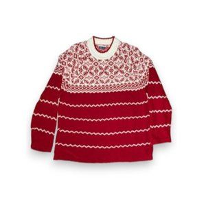 Erika & Co Christmas Sweater Red White Acrylic Chenille Snowflakes Winter size L